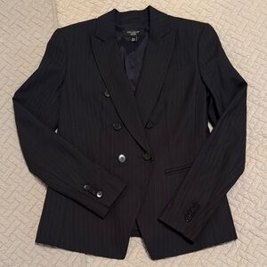 Ann Taylor Double Breasted Lined Navy Blue Wool Career Blazer Jacket